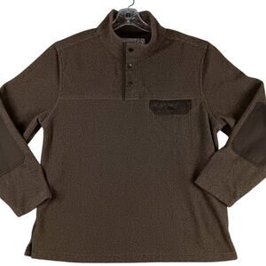Vintage Legendary Whitetail Henley Sweater Men's‎ L Brown Knit Snap Elbow Patch
